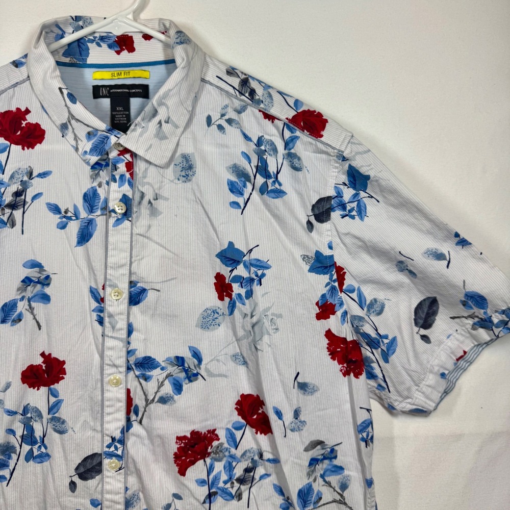 INC International Concepts Floral Print Button Down Hawaiian Shirt Slim Fit XXL